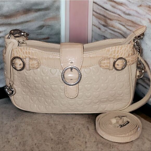 Brighton Handbags - Brighton Trixie Handbag Quilted Hearts Leather Shoulder Crossbody Purse